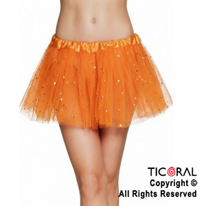 POLLERA TUTU NARANJA CON BRILLITOS x 1